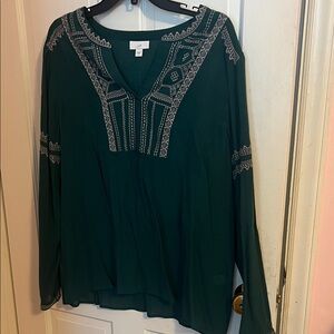 J. Jill Green Blouse with Embroidery